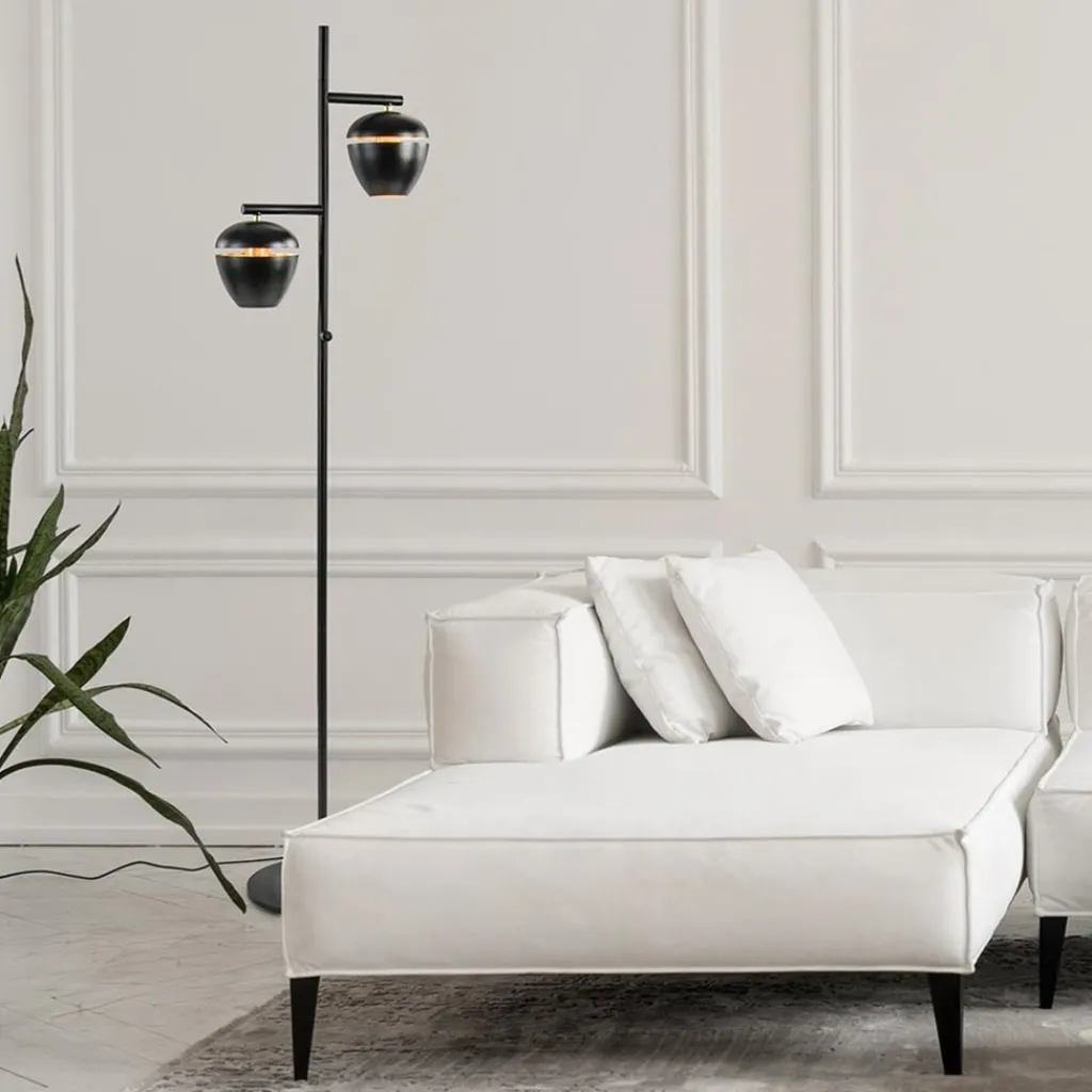 Straluma Mat zwarte 2-lichts vloerlamp met gouden accenten> Woonkamerlampen|Slaapkamerlampen