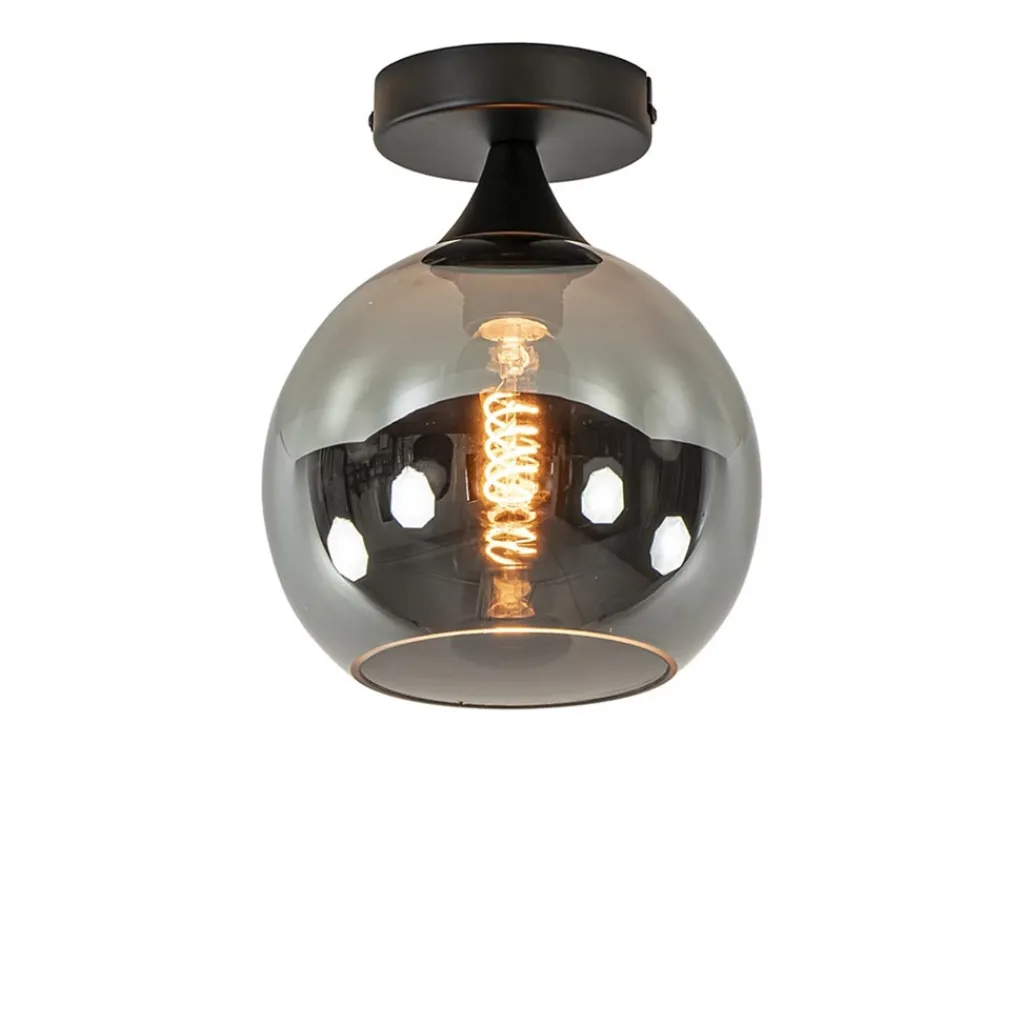 Straluma Mat zwarte plafondlamp met smoke glazen bol klein> Plafondlampen|Luxe Verlichting