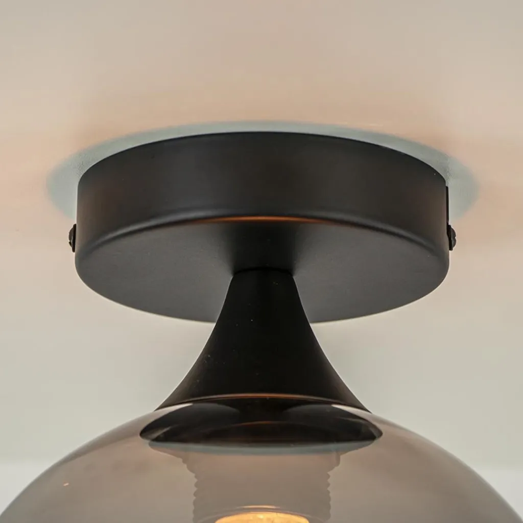 Straluma Mat zwarte plafondlamp met smoke glazen bol klein> Plafondlampen|Luxe Verlichting