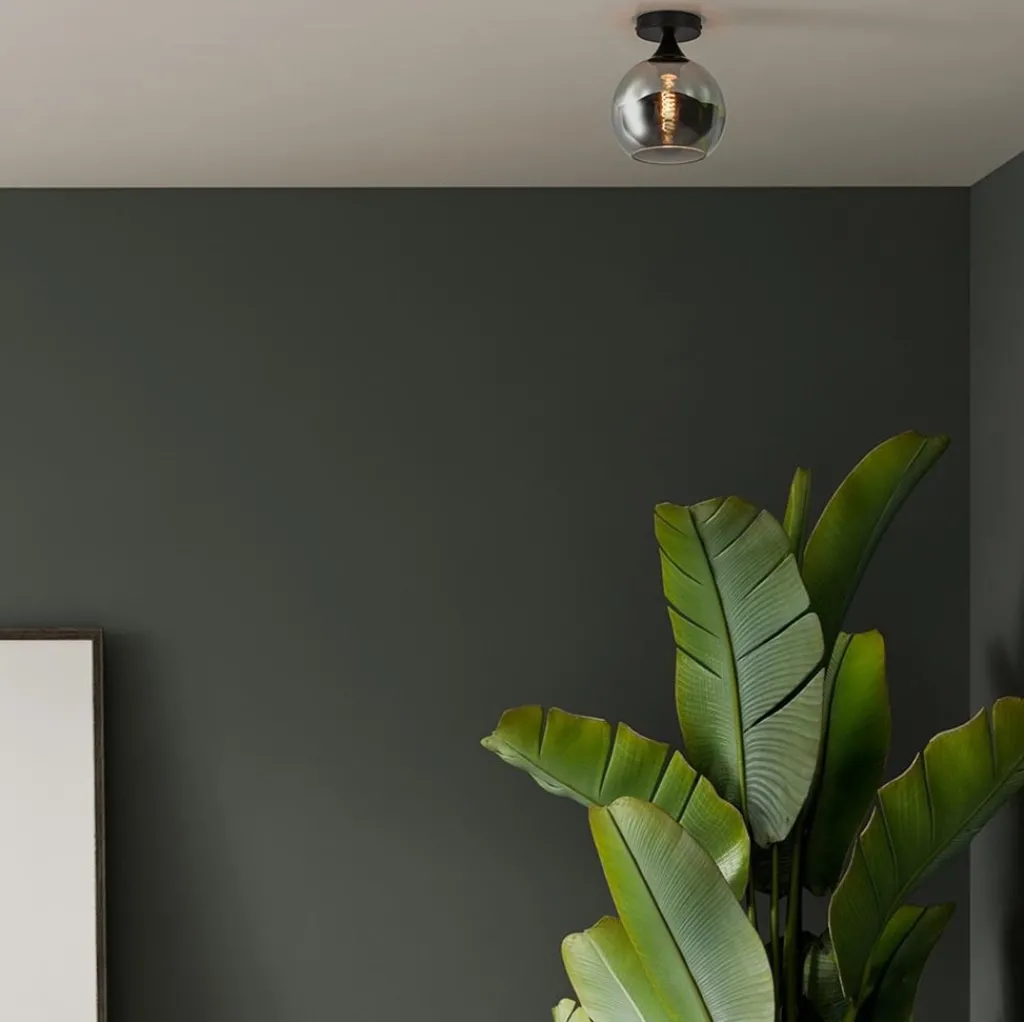 Straluma Mat zwarte plafondlamp met smoke glazen bol klein> Plafondlampen|Luxe Verlichting