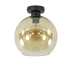 Straluma Mat zwarte plafondlamp met amber glazen bol> Plafondlampen|Klassieke Verlichting
