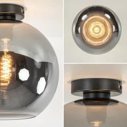 Straluma Mat zwarte plafondlamp met smoke glazen bol 30 cm><noscript><img width=