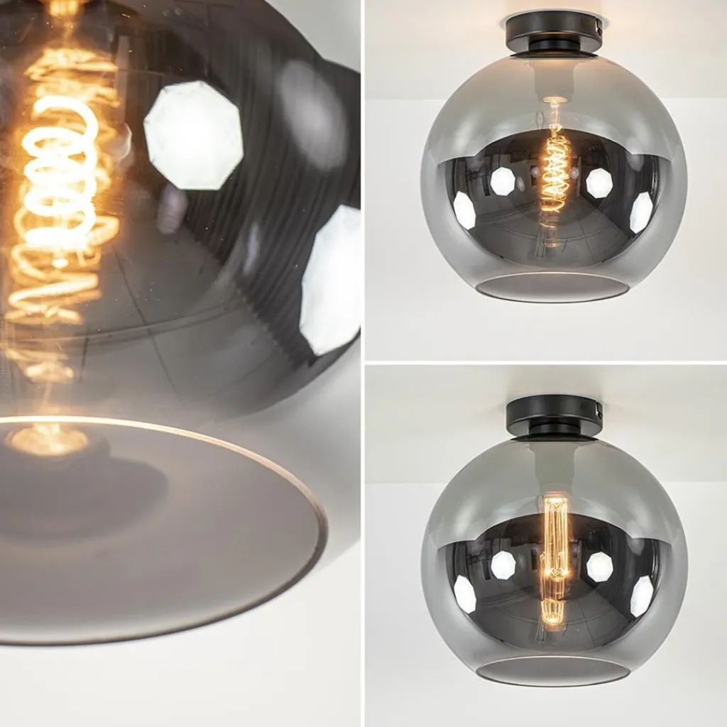 Straluma Mat zwarte plafondlamp met smoke glazen bol 30 cm> Woonkamerlampen|Slaapkamerlampen