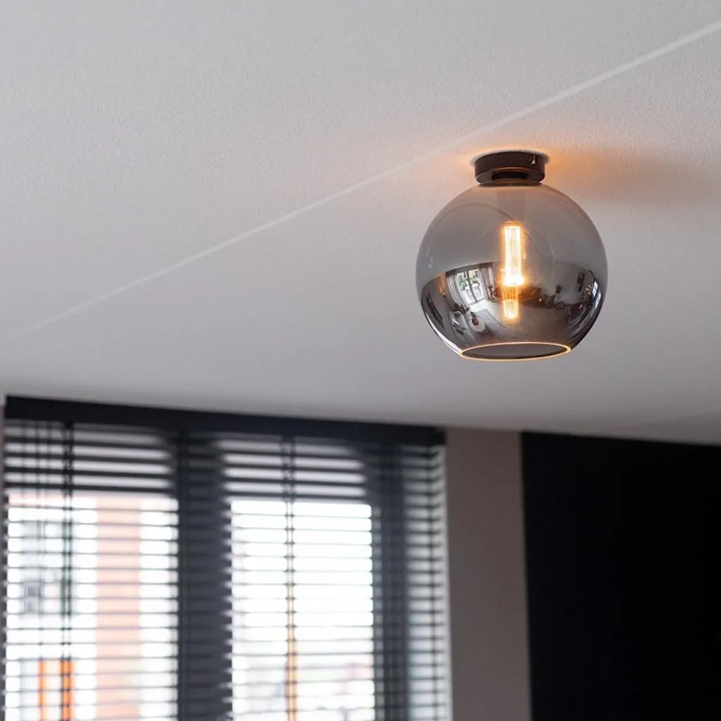Straluma Mat zwarte plafondlamp met smoke glazen bol 30 cm> Woonkamerlampen|Slaapkamerlampen