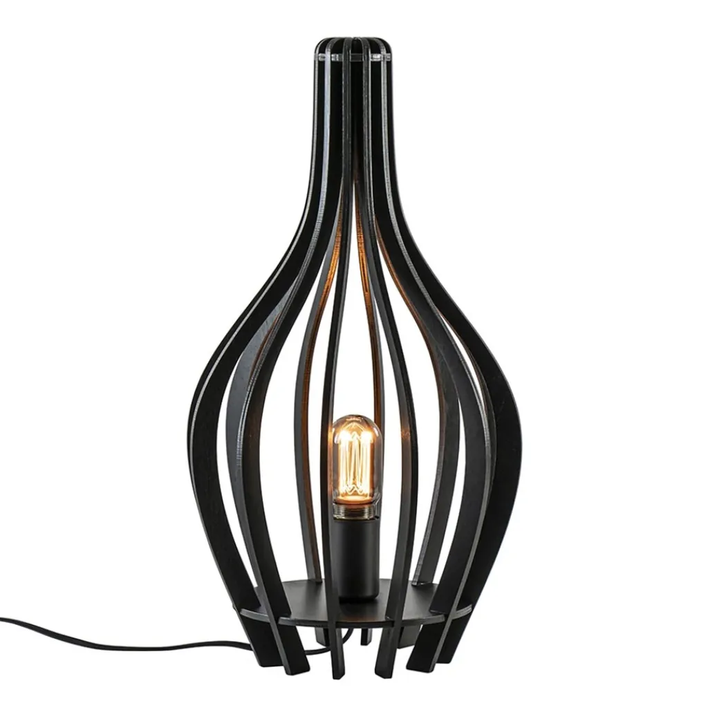 Straluma Mat zwarte tafellamp houten kegel> Tafellampen|Botanische Verlichting