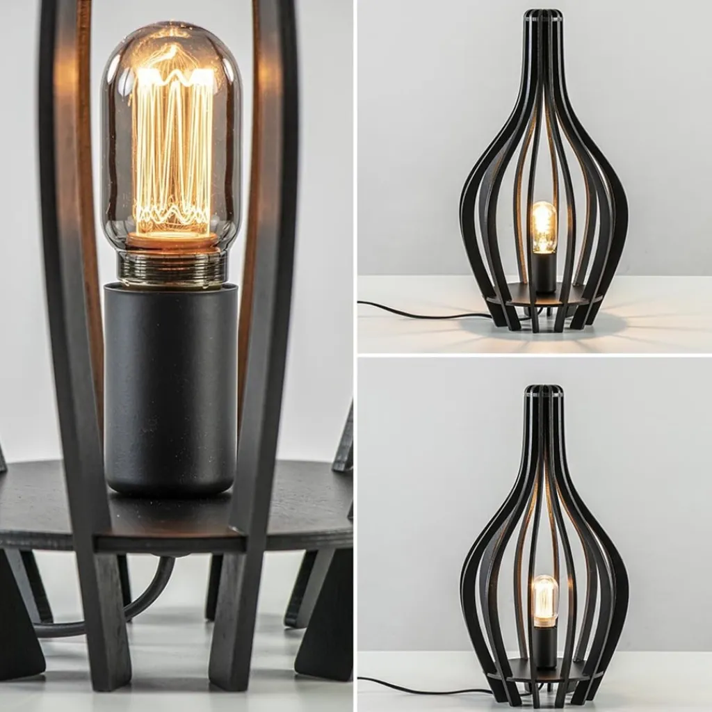 Straluma Mat zwarte tafellamp houten kegel> Tafellampen|Botanische Verlichting