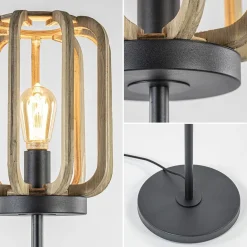 Straluma Mat zwarte vloerlamp met ruwe houten kap><noscript><img width=