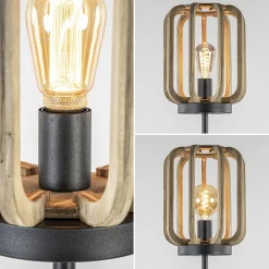 Straluma Mat zwarte vloerlamp met ruwe houten kap><noscript><img width=