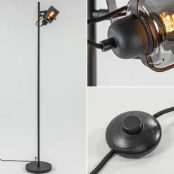 Straluma Mat zwarte vloerlamp met smoke/titanium glas> Vloerlampen|Industriële Verlichting