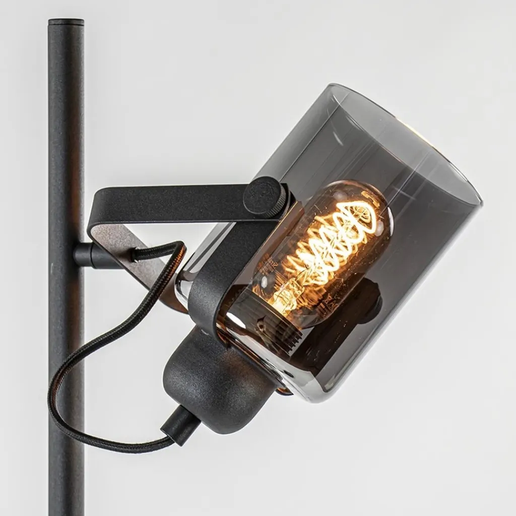 Straluma Mat zwarte vloerlamp met smoke/titanium glas> Vloerlampen|Industriële Verlichting