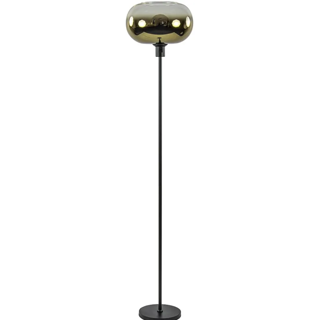 Straluma Mat zwarte vloerlamp met glazen kap helder/goud> Vloerlampen|Luxe Verlichting
