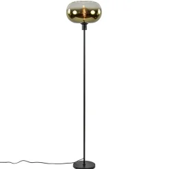 Straluma Mat zwarte vloerlamp met glazen kap helder/goud> Vloerlampen|Luxe Verlichting