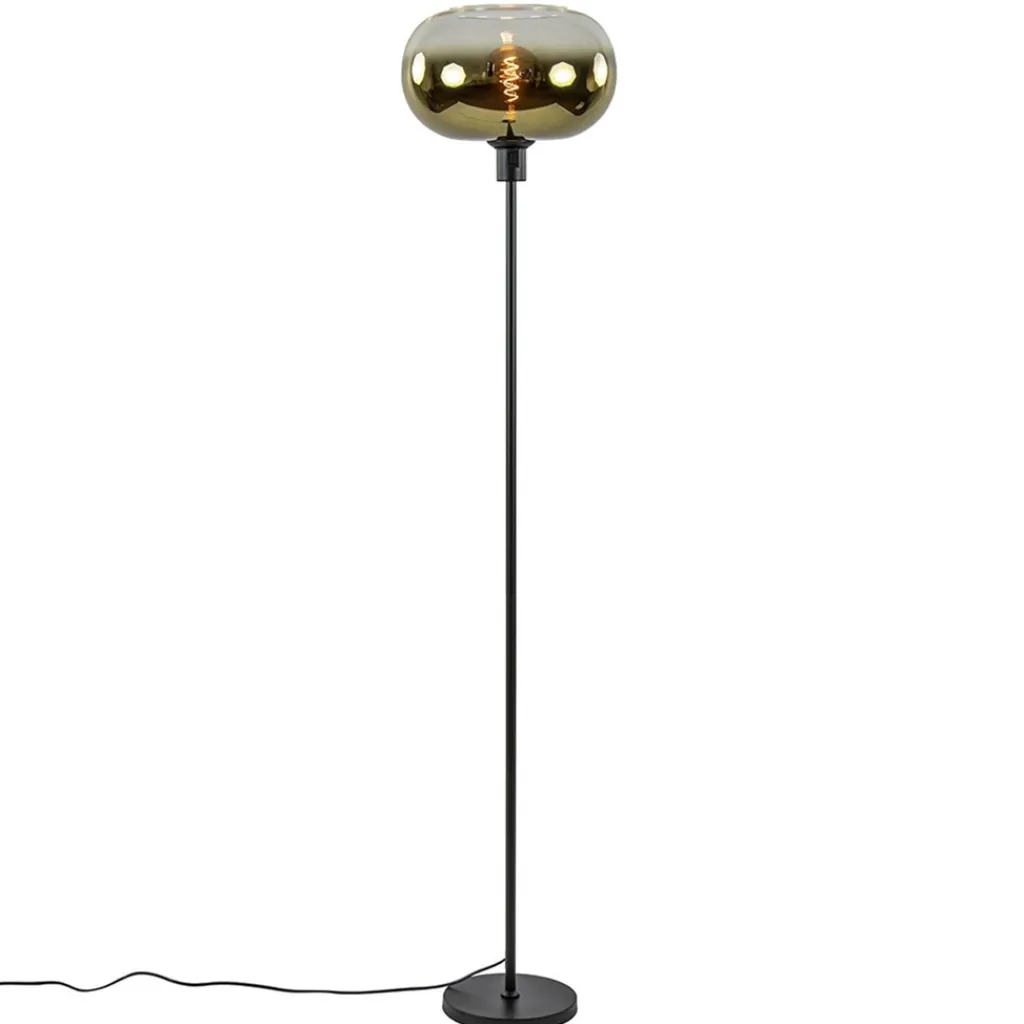 Straluma Mat zwarte vloerlamp met glazen kap helder/goud> Vloerlampen|Luxe Verlichting