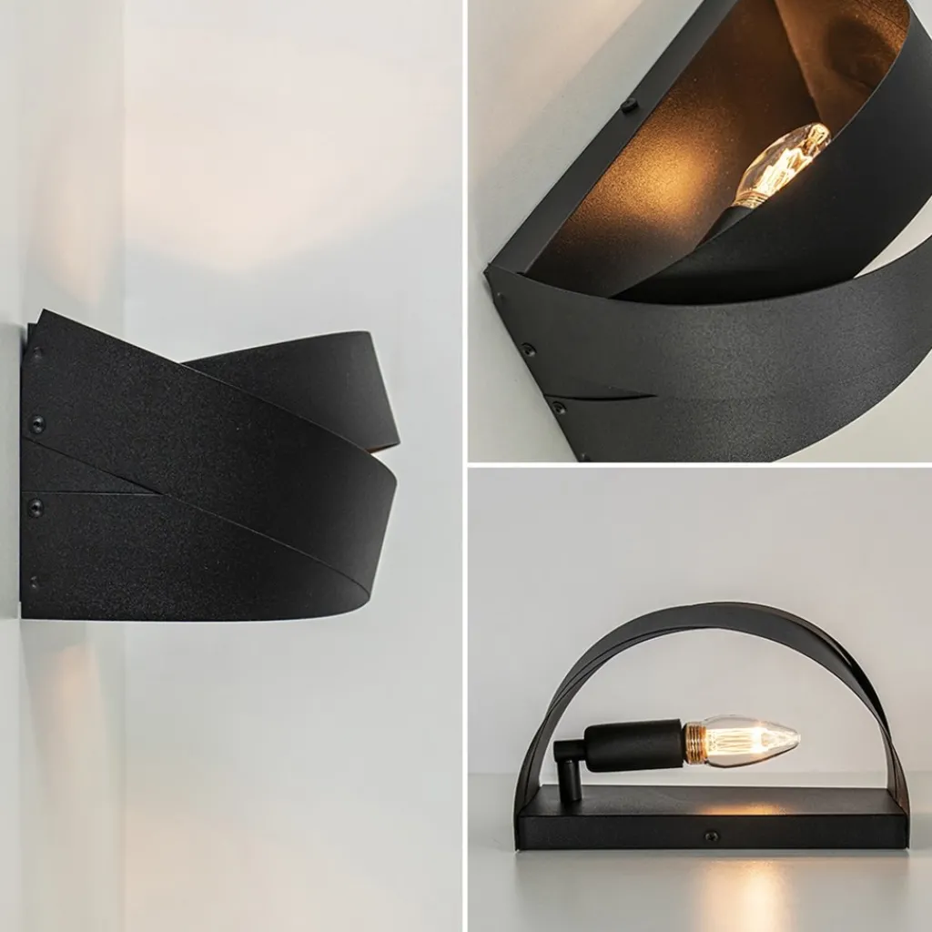 Straluma Mat zwarte wandlamp half rond E14> Wandlampen|Industriële Verlichting