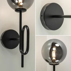 Straluma Mat zwarte wandlamp trompet met smoke glas><noscript><img width=