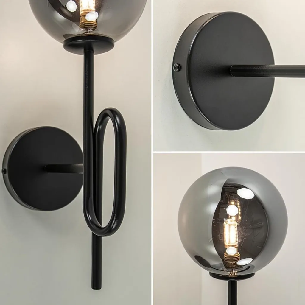 Straluma Mat zwarte wandlamp trompet met smoke glas> Wandlampen|Retro Verlichting