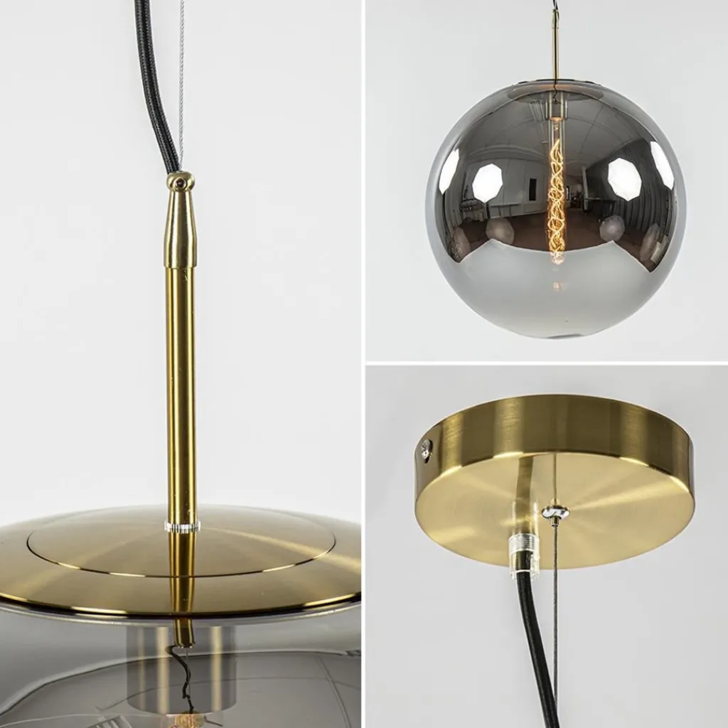 Straluma Medina hanglamp bol XL smoke glas met brons> Light and Living|Eetkamerverlichting
