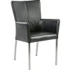 Straluma Moderne armstoel zwart leder met RVS poten> Eetkamerstoelen