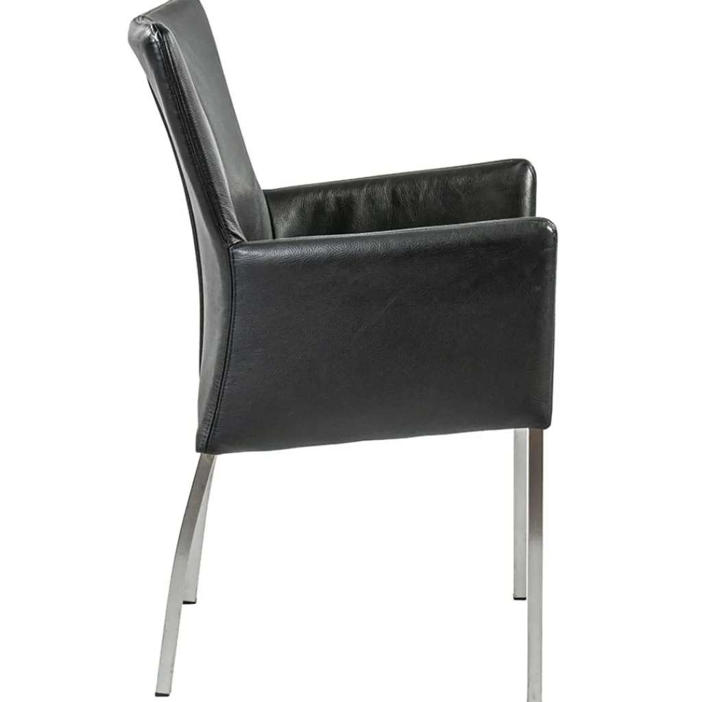 Straluma Moderne armstoel zwart leder met RVS poten> Eetkamerstoelen