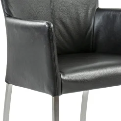 Straluma Moderne armstoel zwart leder met RVS poten><noscript><img width=