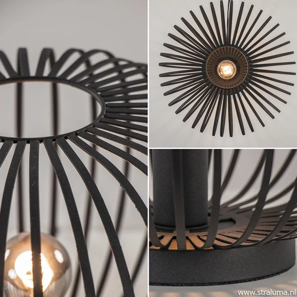 Straluma Moderne draad tafellamp rond mat zwart> Tafellampen|Draadlampen