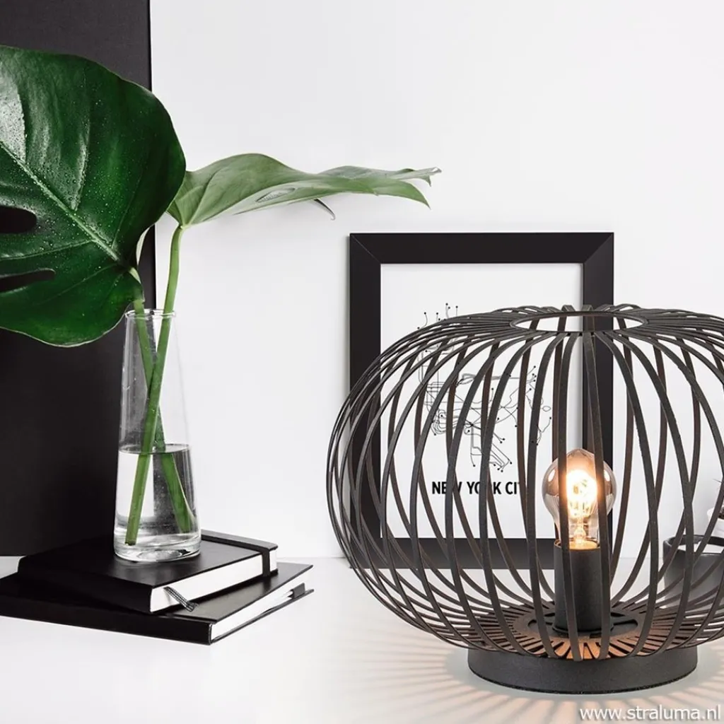 Straluma Moderne draad tafellamp rond mat zwart> Tafellampen|Draadlampen