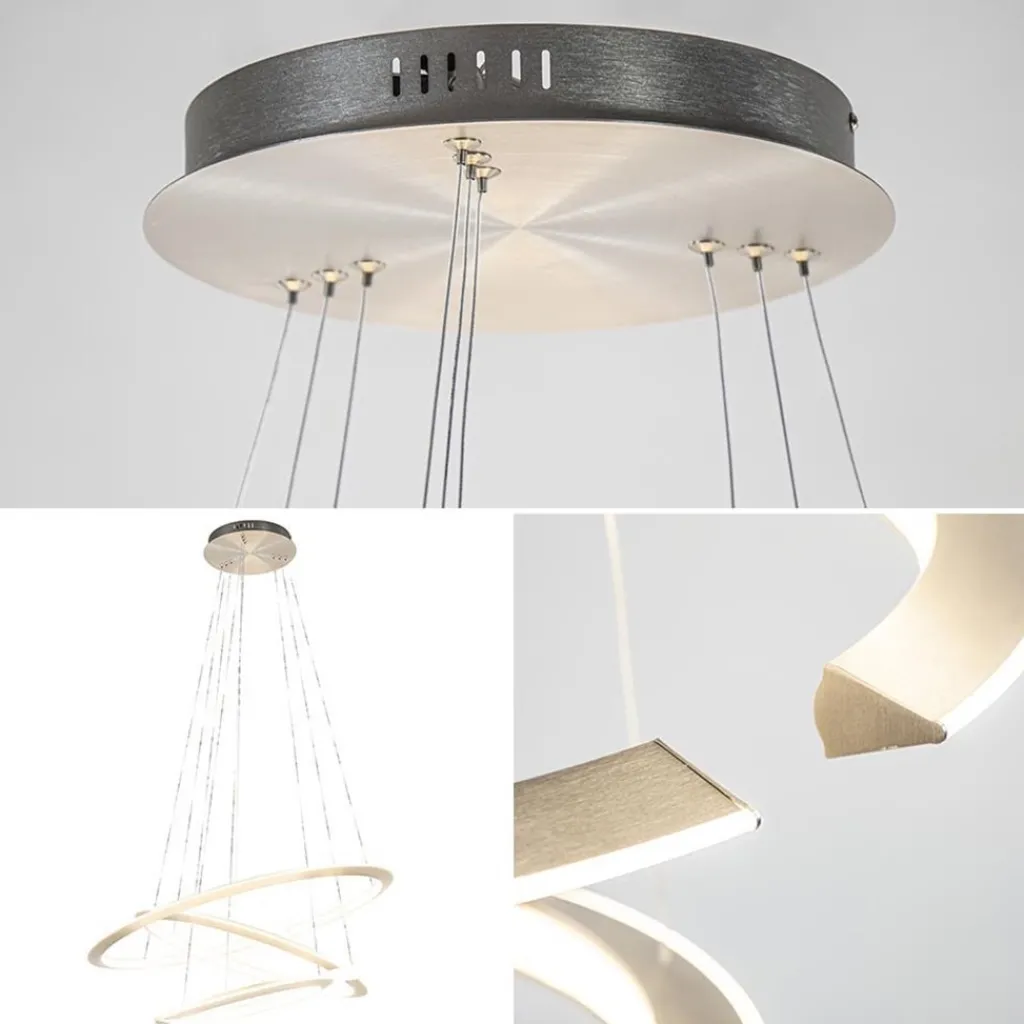 Straluma Moderne hanglamp rond met LED ringen nikkel> Hanglampen|Eettafellampen
