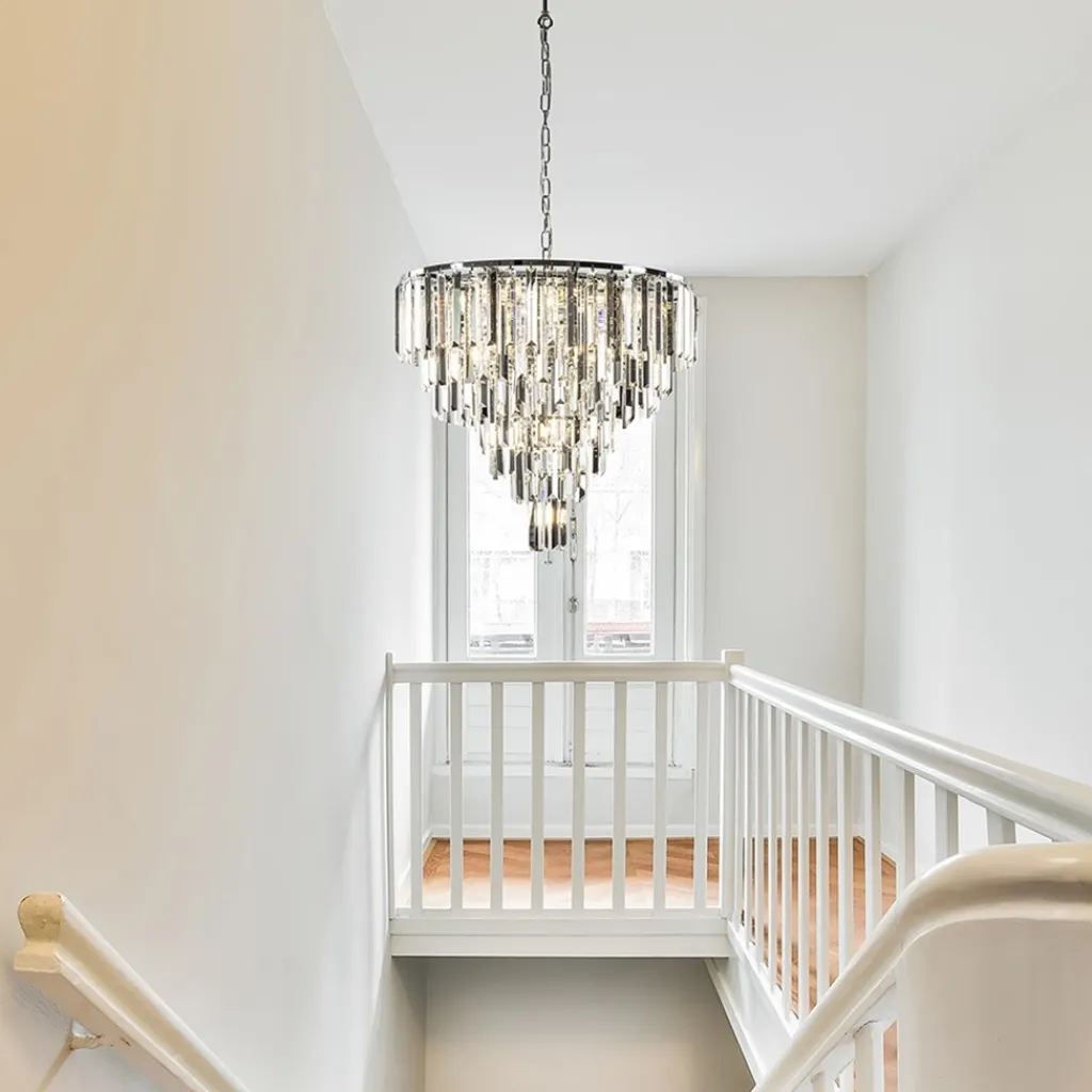 Straluma Moderne kroonluchter chroom met helder en smoke glas> Hanglampen|Kroonluchters