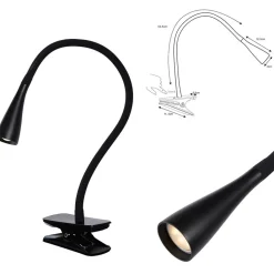 Straluma Moderne LED klemlamp zwart inclusief dimbaar LED><noscript><img width=
