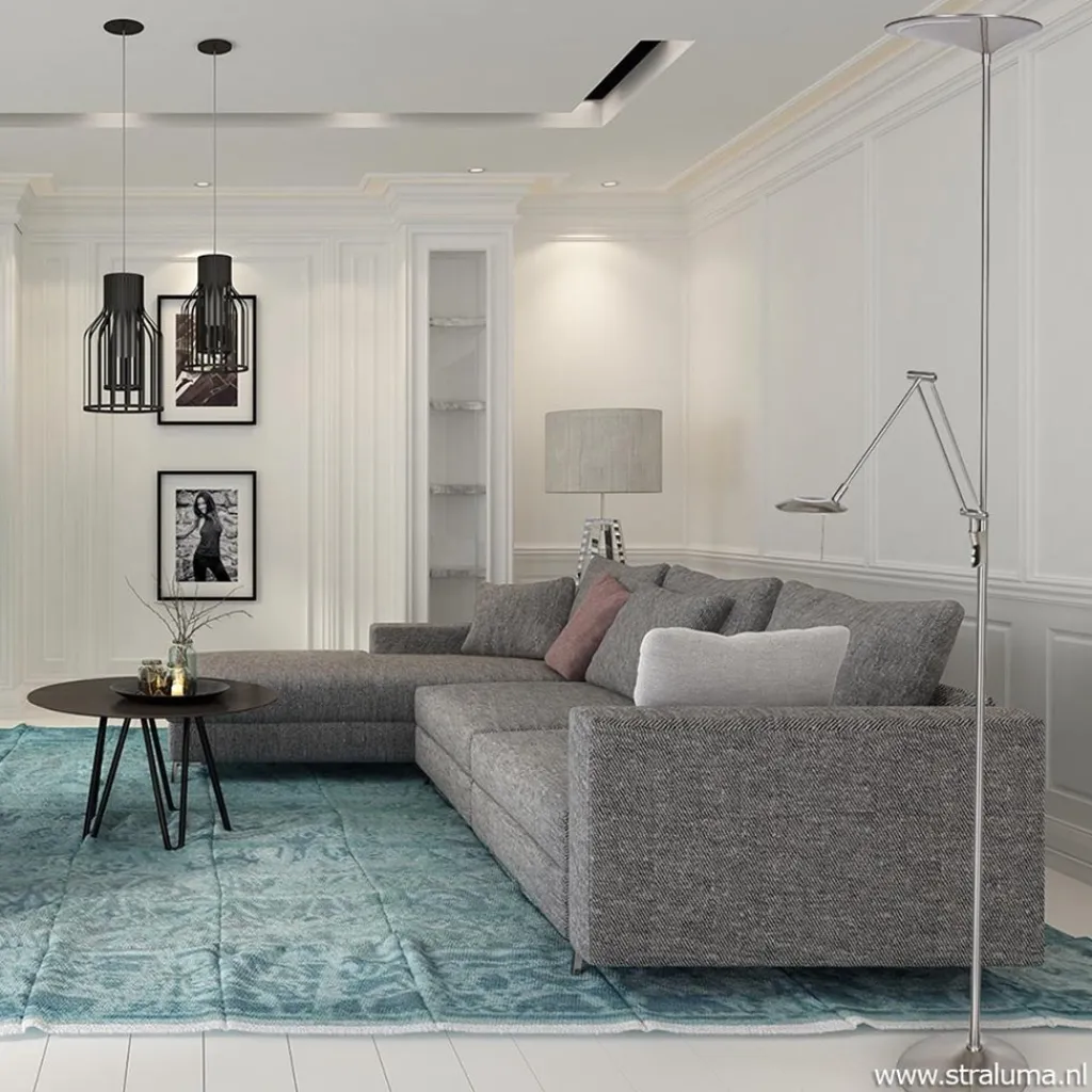 Straluma Moderne LED uplighter met leeslamp geborsteld staal> Vloerlampen|Leeslampen