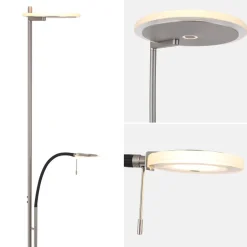 Straluma Moderne LED uplighter staal met helder glas en leesarm> Vloerlampen|Leeslampen