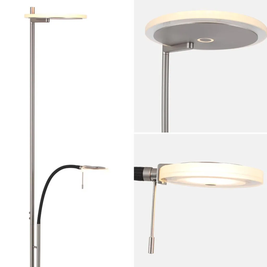 Straluma Moderne LED uplighter staal met helder glas en leesarm> Vloerlampen|Leeslampen