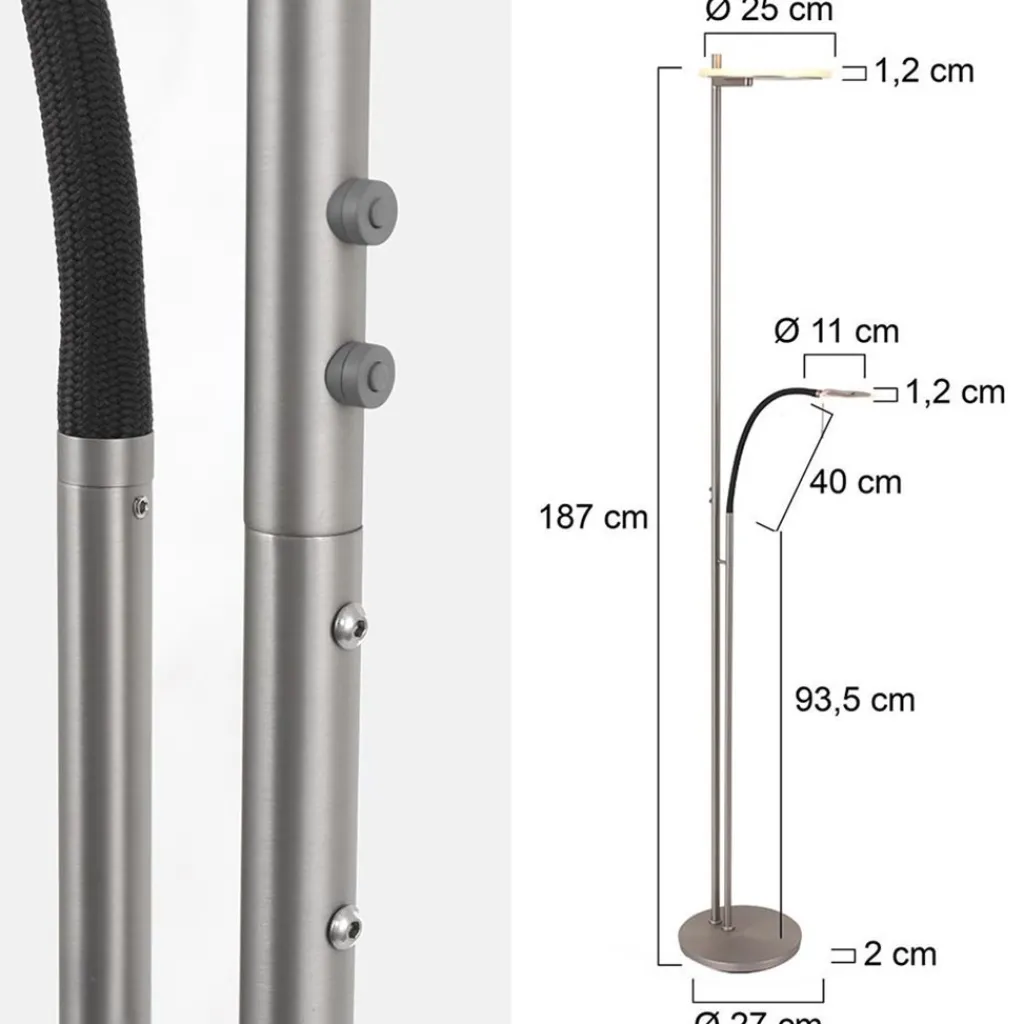 Straluma Moderne LED uplighter staal met helder glas en leesarm> Vloerlampen|Leeslampen