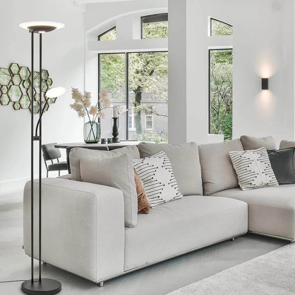 Straluma Moderne LED vloerlamp met uplighter en leeslamp mat zwart> Vloerlampen|Leeslampen