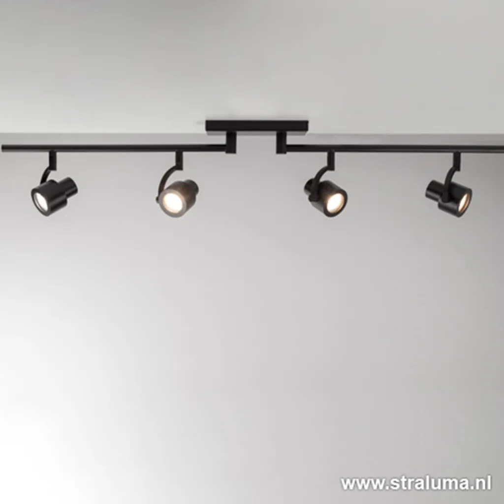 Straluma Moderne opbouwspot mat zwart 4-lichts> Plafondlampen|Opbouwspots