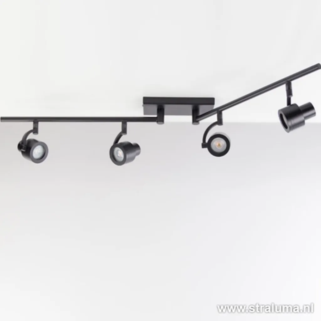 Straluma Moderne opbouwspot mat zwart 4-lichts> Plafondlampen|Opbouwspots