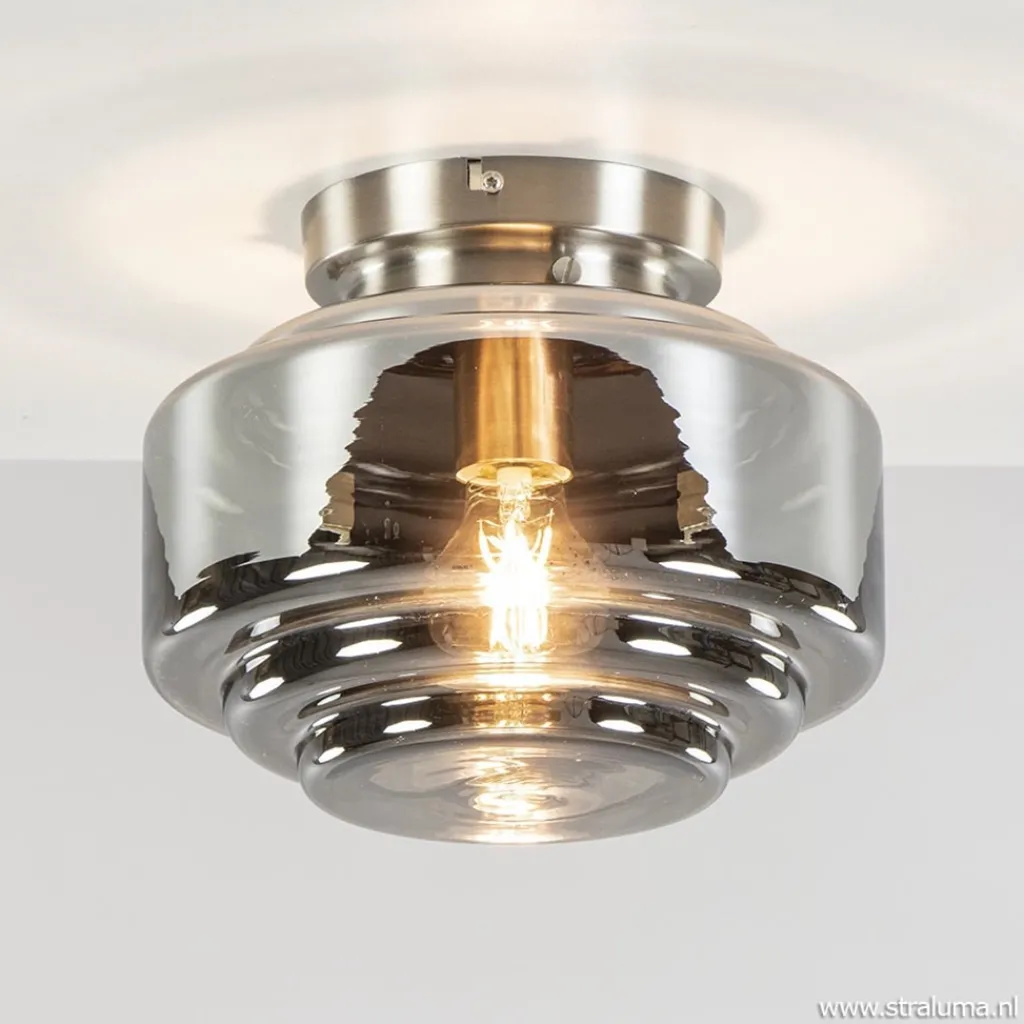 Straluma Moderne plafondlamp nikkel met smokey glas> Keukenverlichting|Halverlichting