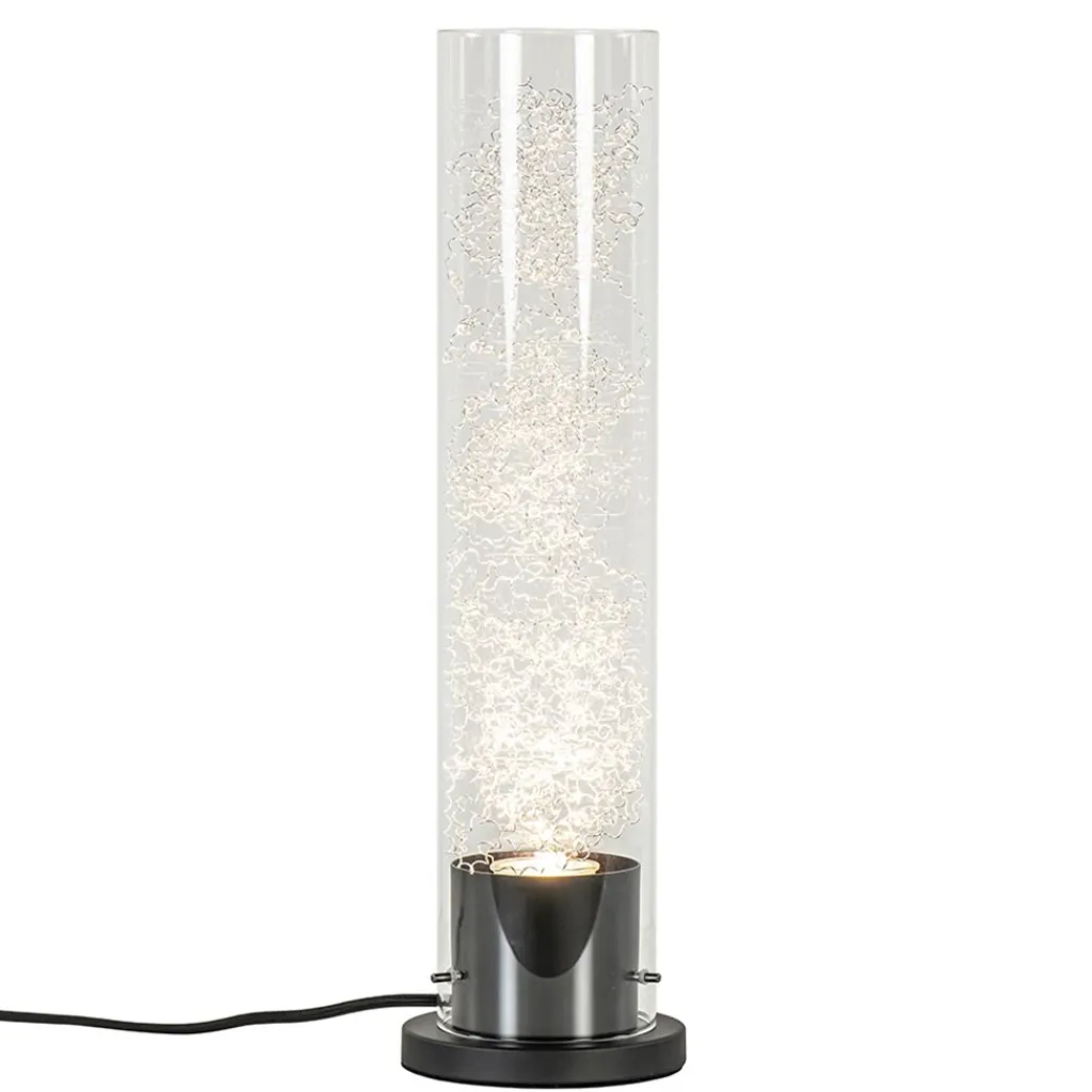 Straluma Moderne tafellamp cilinder helder glas met zwart en zilver> Slaapkamerlampen|Halverlichting