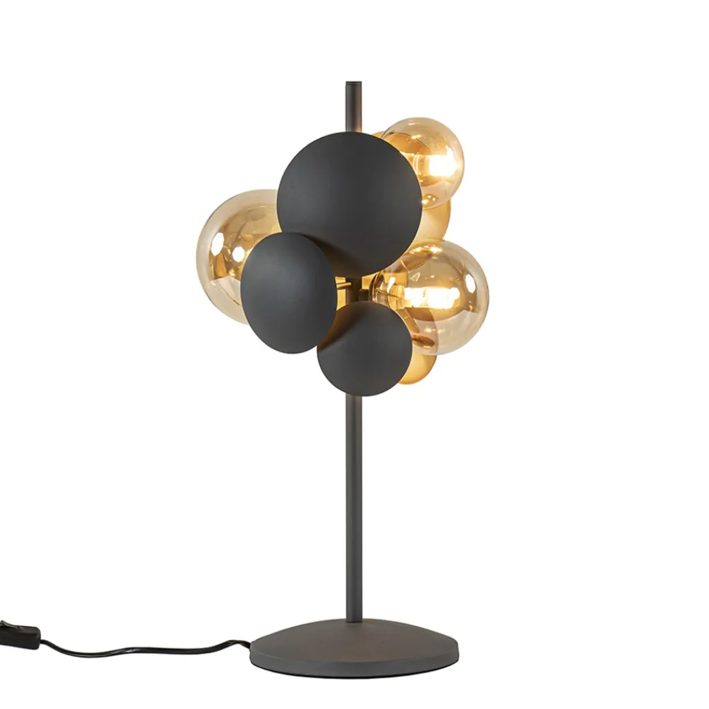 Straluma Moderne tafellamp grijs/goud + amber glas> Tafellampen|Design Verlichting