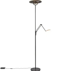 Straluma Moderne uplighter mat zwart met verstelbare leesarm> Vloerlampen|Leeslampen