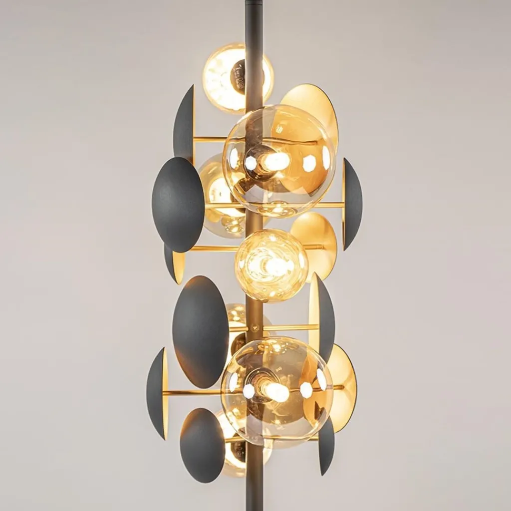 Straluma Moderne vloerlamp grijs/goud met amber glas> Vloerlampen