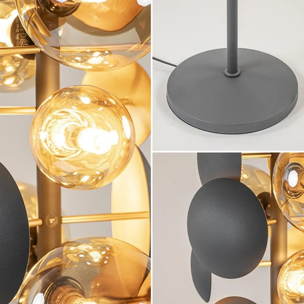 Straluma Moderne vloerlamp grijs/goud met amber glas> Vloerlampen