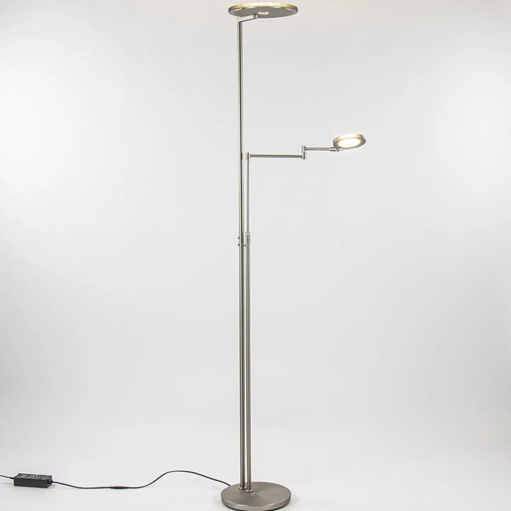 Straluma Moderne vloerlamp uplighter staal met smoke glas> Vloerlampen|Leeslampen