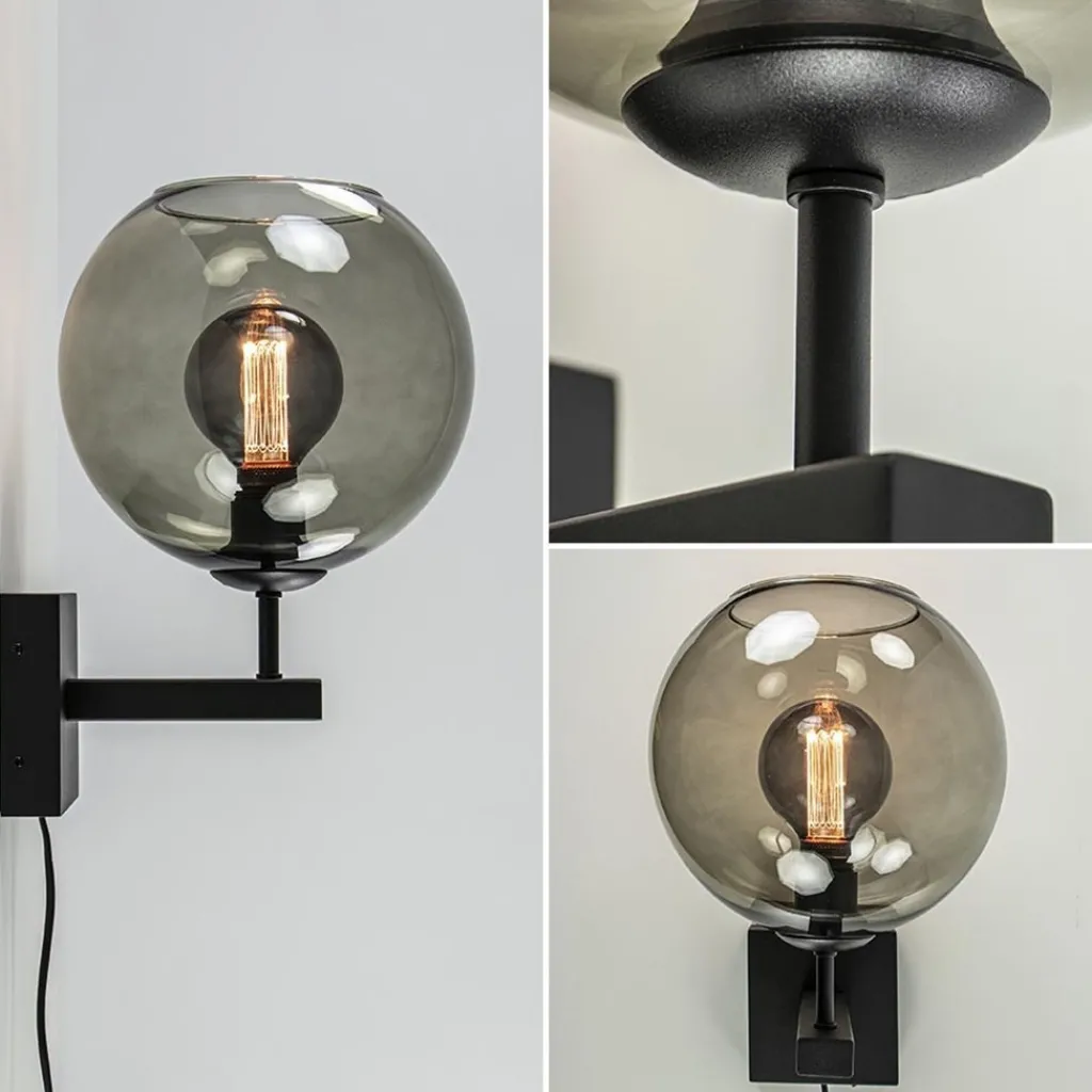 Straluma Moderne wandlamp met smoke glazen bol incl. snoer> Halverlichting|Wandlampen