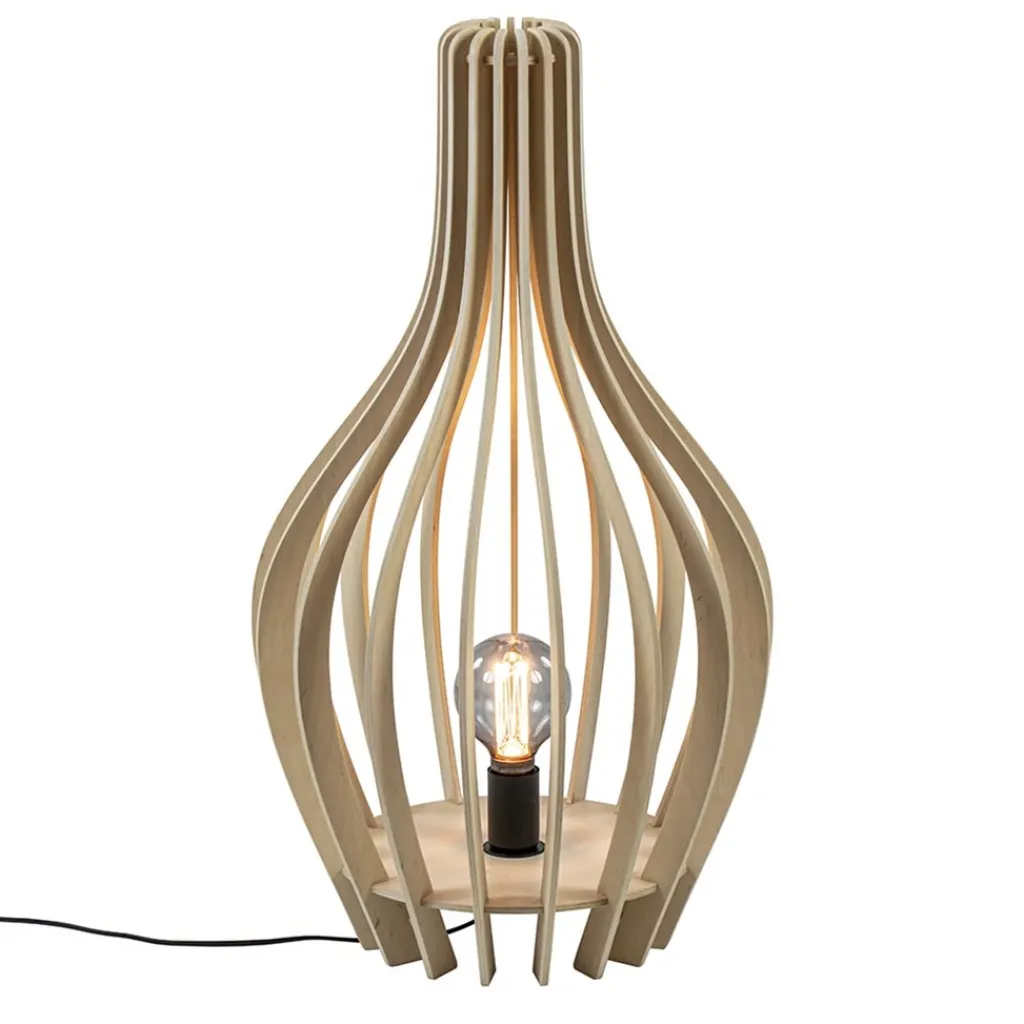 Straluma Naturel houten tafel/vloerlamp kegel met zwart> Tafellampen|Vloerlampen