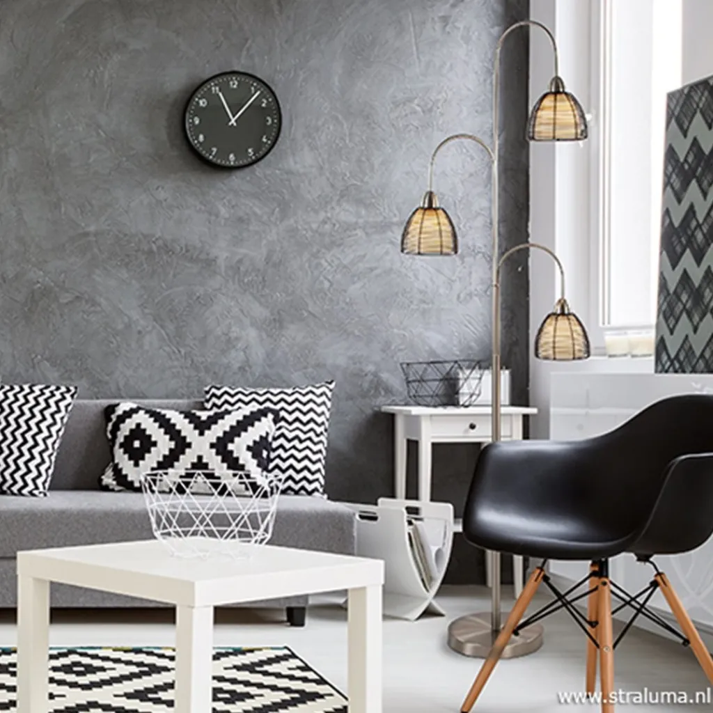 Straluma Nikkel vloerlamp met zwarte draad kapjes> Draadlampen|Woonkamerlampen