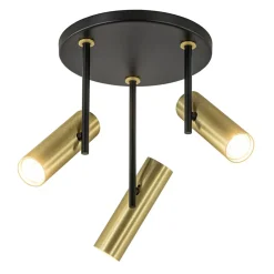 Straluma Opbouwspot 3-lichts cilinder zwart/brass> Plafondlampen|Opbouwspots