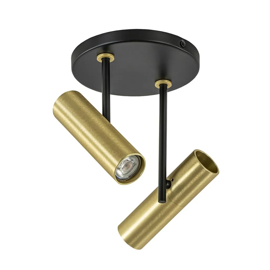 Straluma Opbouwspot 2-lichts rond zwart/brass verstelbaar> Plafondlampen|Opbouwspots