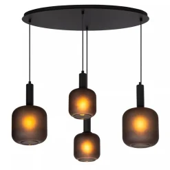 Straluma Ovale 4-lichts hanglamp zwart met mat zwart glas> Eettafellampen|Pendel Lampen