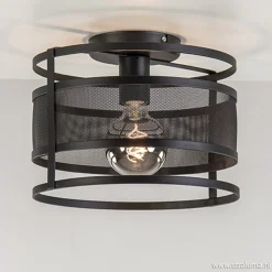 Straluma Plafondlamp cilinder gaas zwart> Woonkamerlampen|Slaapkamerlampen